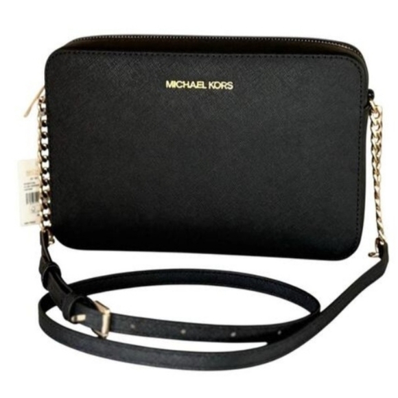 MICHAEL KORS Jet Set Item East West Shoulder Crossbody Camera Bag Black Gold - Picture 7 of 17